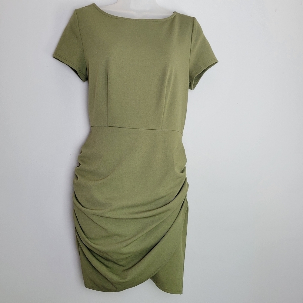 Planet Gold Size L Olive Cap Sleeve Bodycon Dress